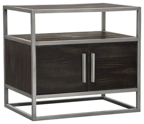 Empire 2-Door End Table, Dark Brown Veneer With Hand brushed Silver Metal Frame By Diamond Sofa