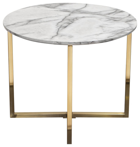 Vida 24" Round End Table With Faux Marble Top and Brushed Gold Metal Frame By Diamond Sofa