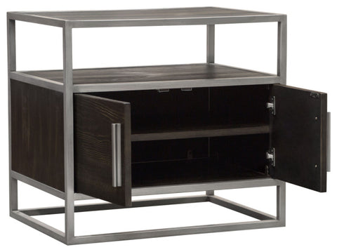Empire 2-Door End Table in Dark Brown Veneer Hand brushed Silver Metal Frame By Diamond Sofa