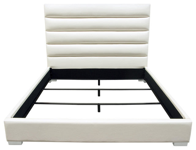 Bardot Channel Tufted Queen Bed, Leatherette, White By Diamond Sofa
