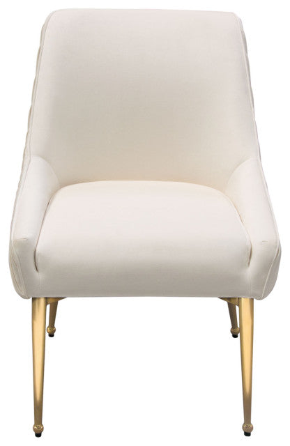 Dining Chairs w/ Vertical Outside Pleat Detail, Contoured Arm in Cream Velvet By Diamond Sofa