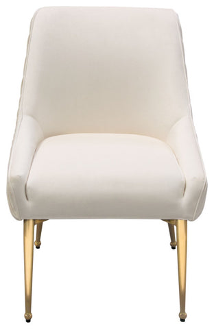 Dining Chairs w/ Vertical Outside Pleat Detail, Contoured Arm in Cream Velvet By Diamond Sofa