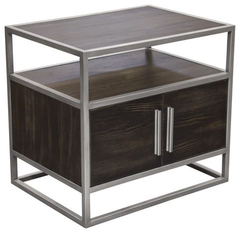 Empire 2-Door End Table in Dark Brown Veneer Hand brushed Silver Metal Frame By Diamond Sofa