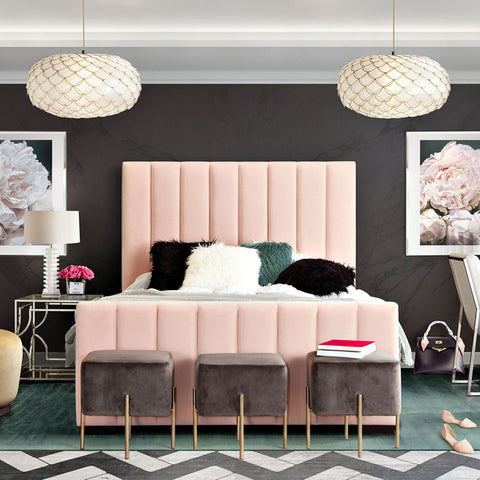Venus Vertical Channel Tufted Bed, Velvet, Blush Pink, Eastern King By Diamond Sofa