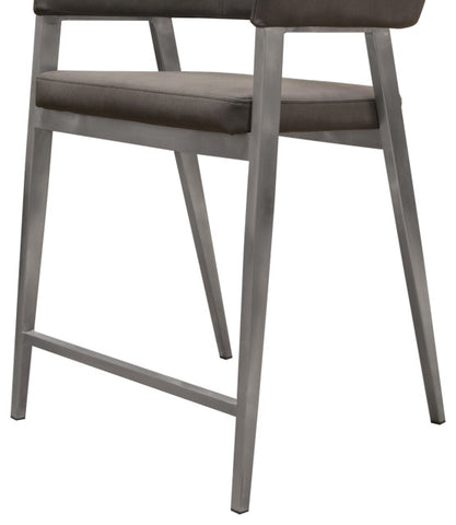 Counter Height Chairs, Set of 2, Gray Leatherette, Brushed Steel Leg By Diamond Sofa