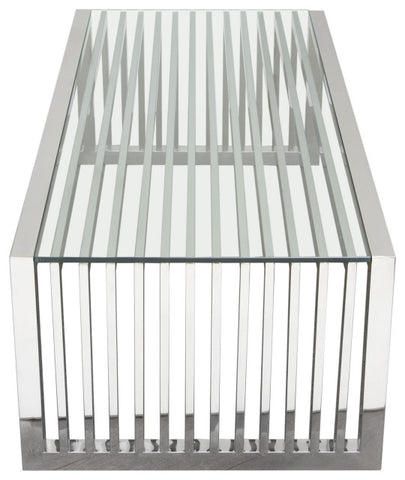 SOHO Rectangular Stainless Steel Cocktail Table Clear, Tempered Glass Top By Diamond Sofa