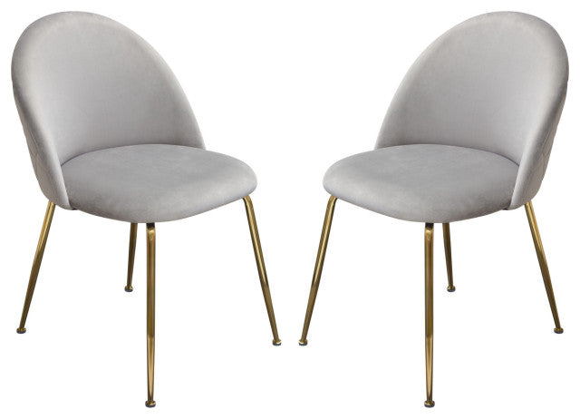 Lilly Set of (2) Dining Chairs in Grey Velvet Brushed Gold Metal Legs By Diamond Sofa