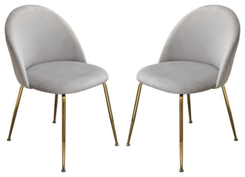 Lilly Set of (2) Dining Chairs in Grey Velvet Brushed Gold Metal Legs By Diamond Sofa