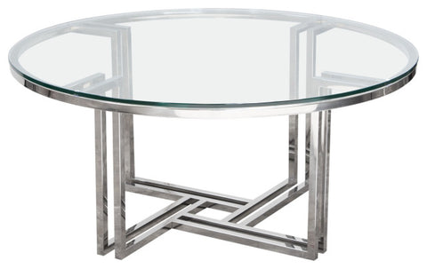 Steel Round Cocktail Table Clear Tempered Glass Top By Diamond Sofa