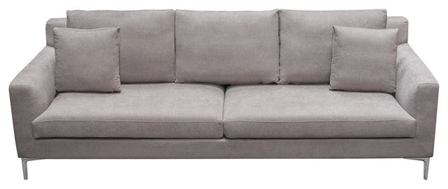 Seattle Loose Back Sofa in Grey Polyester Fabric Polished Silver Metal Leg By Diamond Sofa