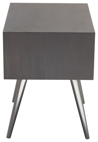 Solid Mango Wood 1-Drawer Accent Table, Smoke Gray Finish With Nickel Legs By Diamond Sofa