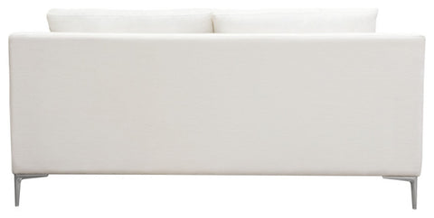 Seattle Loose Back Loveseat in White Linen Polished Silver Metal Leg By Diamond Sofa