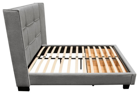 Eastern King Bed, Integrated Footboard Storage Unit, Accent Wings, Grey Fabric By Diamond Sofa