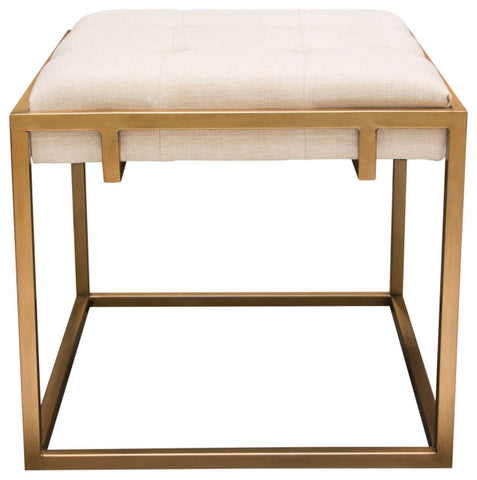 Babylon Small Accent Ottoman Brushed Gold Frame & Padded Seat in Sand Linen By Diamond Sofa