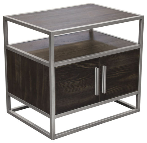 Empire 2-Door End Table With Silver Metal Frame, Dark Brown By Diamond Sofa