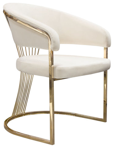 Solstice Dining Chair, Cream Velvet With Polished Gold Metal Frame By Diamond Sofa