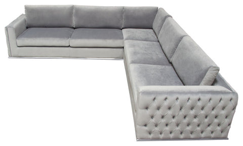 Envy 3-Piece Sectional, Platinum Gray Velvet With Detail and Silver Metal Trim By Diamond Sofa