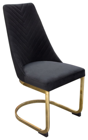 Vogue Set of 2 Dining Chairs, Black Velvet With Polished Gold Metal Base By Diamond Sofa