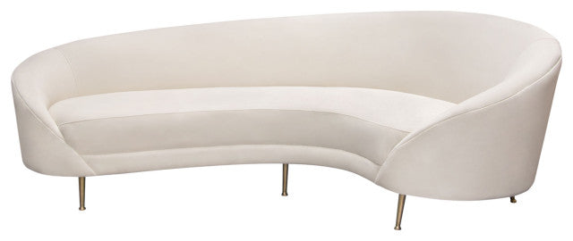Celine Curved Sofa with Contoured Back in Light Cream Velvet & Gold Metal Legs By Diamond Sofa