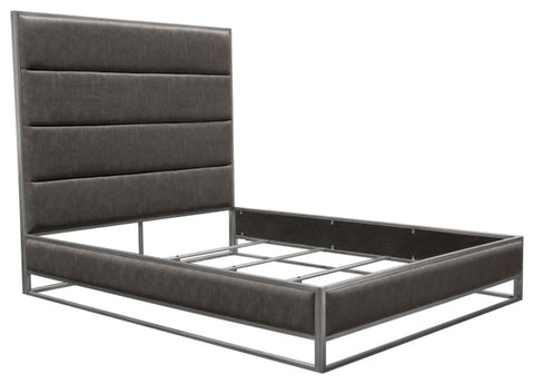 Empire Eastern King Bed in Weathered Grey PU Hand brushed Silver Metal Frame By Diamond Sofa