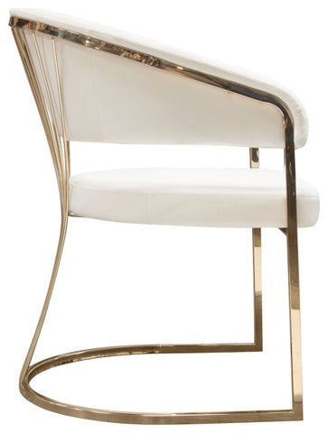 Solstice Dining Chair, Cream Velvet With Polished Gold Metal Frame By Diamond Sofa