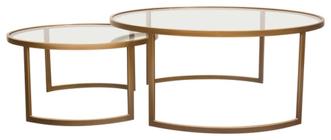 Lane 2PC Round Nesting Set in Brushed Gold Frame Clear Tempered Glass Tops By Diamond Sofa