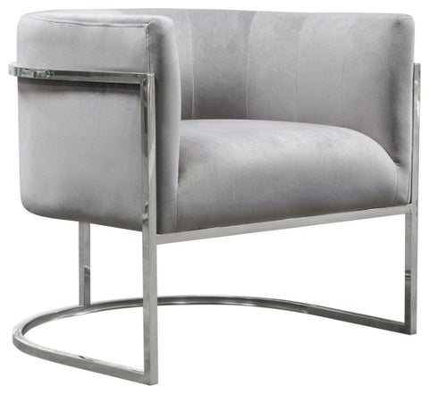 Elevated Barrel Shaped Accent Chair, Gray Velvet, Silver Frame By Diamond Sofa