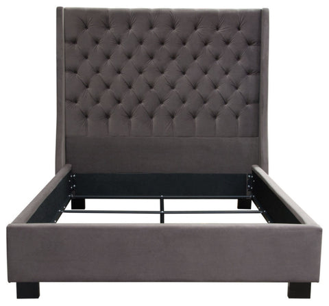 Eastern King Tufted Bed With Vintage Wing, Smoke Gray Velvet By Diamond Sofa