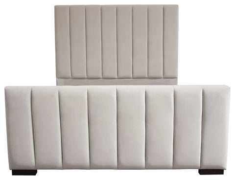 Venus Vertical Channel Tufted Queen Bed in Light Grey Velvet By Diamond Sofa