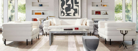 Vox Sofa, Faux White Shearling, Black Powder Metal Legs By Diamond Sofa