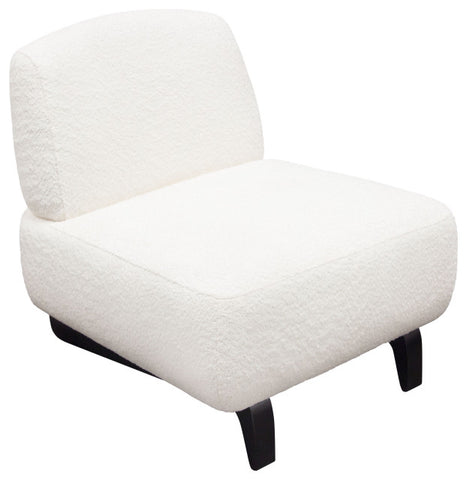 Vesper Armless Chair, Faux White Shearling With Black, Wood Leg Base By Diamond Sofa