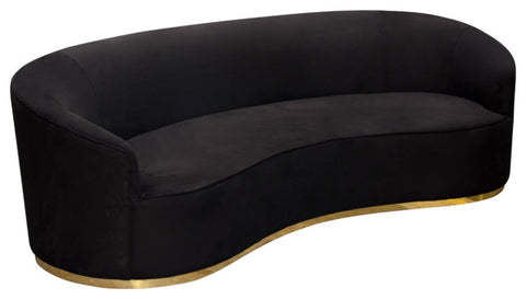 Raven Sofa in Black Suede Velvet Brushed Gold Accent Trim By Diamond Sofa