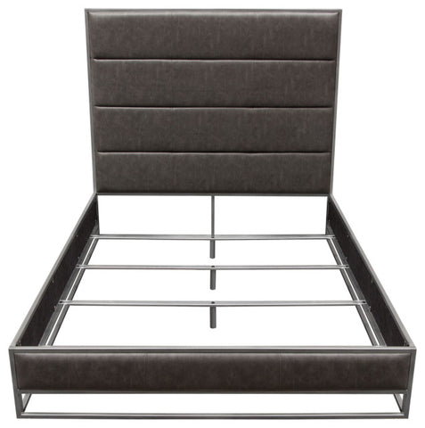 Empire Eastern King Bed in Weathered Grey PU Hand brushed Silver Metal Frame By Diamond Sofa