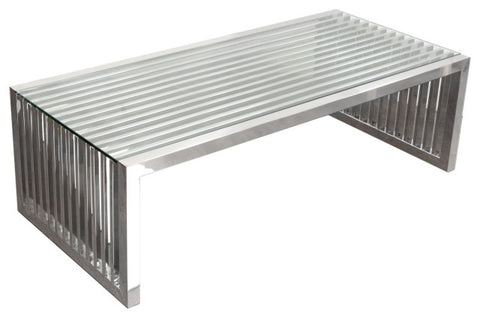 SOHO Rectangular Stainless Steel Cocktail Table Clear, Tempered Glass Top By Diamond Sofa