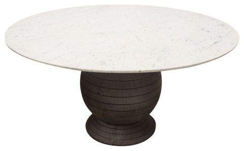 Ashe Round Dining Table Genuine White Marble Top and Solid Acacia Wood By Diamond Sofa