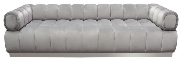 Image Low Profile Sofa in Platinum Grey Velvet Brushed Silver Base By Diamond Sofa