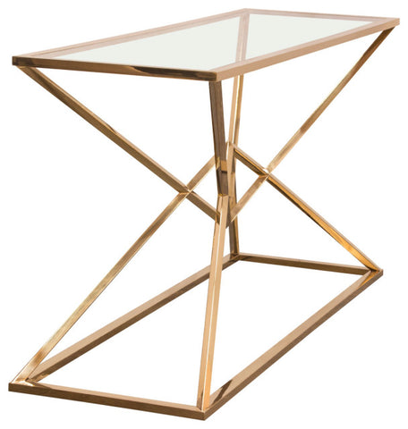 Aria Square Console Table With Metal Base, Gold By Diamond Sofa