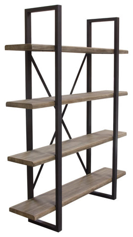 Montana 73" 4-Tiered Shelf Unit in Rustic Oak Finish with Iron Frame By Diamond Sofa