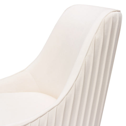 Dining Chairs With Vertical Outside Pleat Detail, Contoured Arm, Cream Velvet By Diamond Sofa