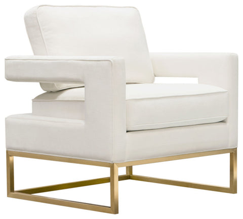 Lake Accent Chair, White Performance Fabric, Gold Metal Base By Diamond Sofa