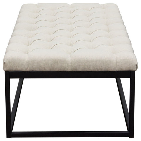 Mateo Black Powder Coat Metal Linen Tufted Bench, Desert Sand Linen, Large By Diamond Sofa