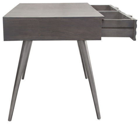 Petra Solid Mango Wood 2-Drawer Writing Desk, Smoke Gray Finish With Nickel Legs By Diamond Sofa