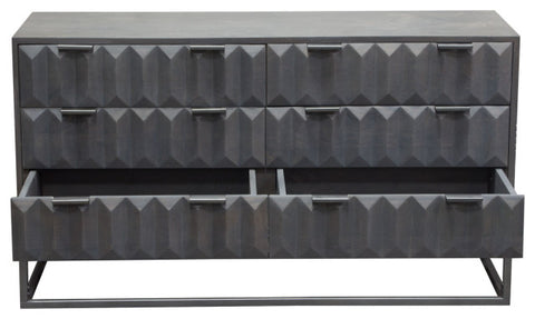 Spectrum 6-Drawer Solid Mango Wood Dresser, Smoke Gray, Gun Metal Finished Legs By Diamond Sofa