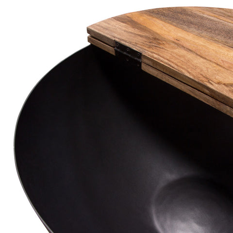 Salem Round Drum Storage Cocktail Table, Natural Mango Wood Top Black Metal Base By Diamond Sofa