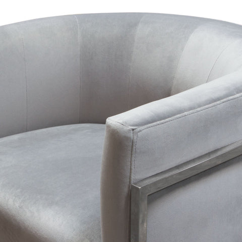 Elevated Barrel Shaped Accent Chair, Gray Velvet, Silver Frame By Diamond Sofa