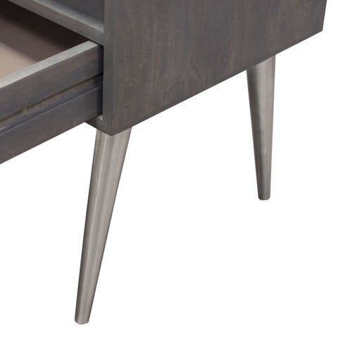 Petra Solid Mango Wood 1-Drawer Accent Table, Smoke Gray Finish With Nickel Legs By Diamond Sofa