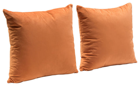 Set of (2) 16" Square Accent Pillows in Rust Orange Velvet By Diamond Sofa