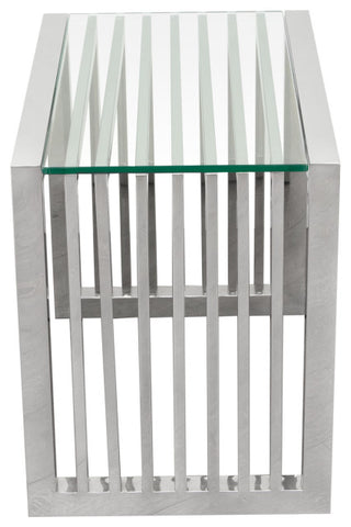 SOHO Rectangular Stainless Steel End Table Clear, Tempered Glass Top By Diamond Sofa