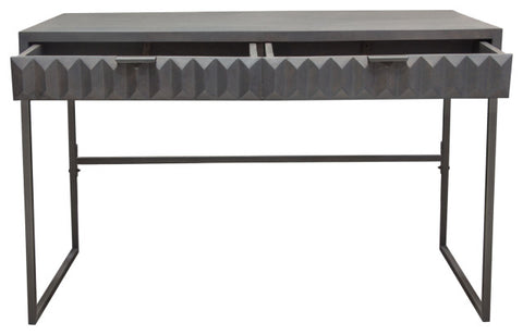 Spectrum 2-Drawer Solid Mango Wood Desk, Smoke Gray With Gun Metal Finished Legs By Diamond Sofa