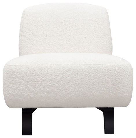 Vesper Armless Chair, Faux White Shearling With Black, Wood Leg Base By Diamond Sofa